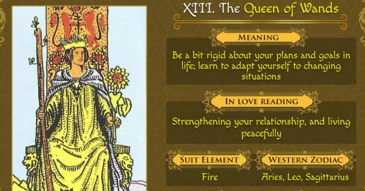 Graphic showing the Queen of Wands as a symbol of passion and emotional depth in relationships